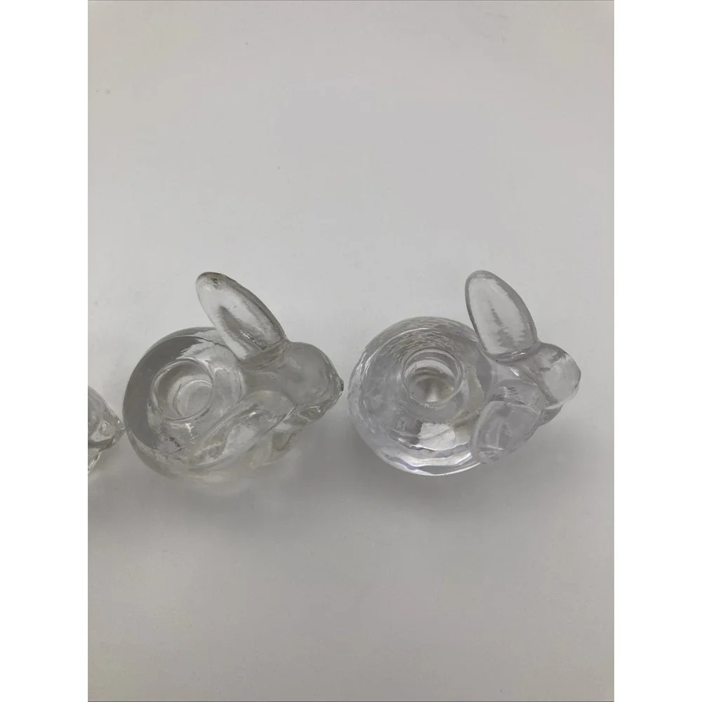 4 Vintage Biedermann Clear Glass Rabbit Small Taper Candle Holder Taiwan 2